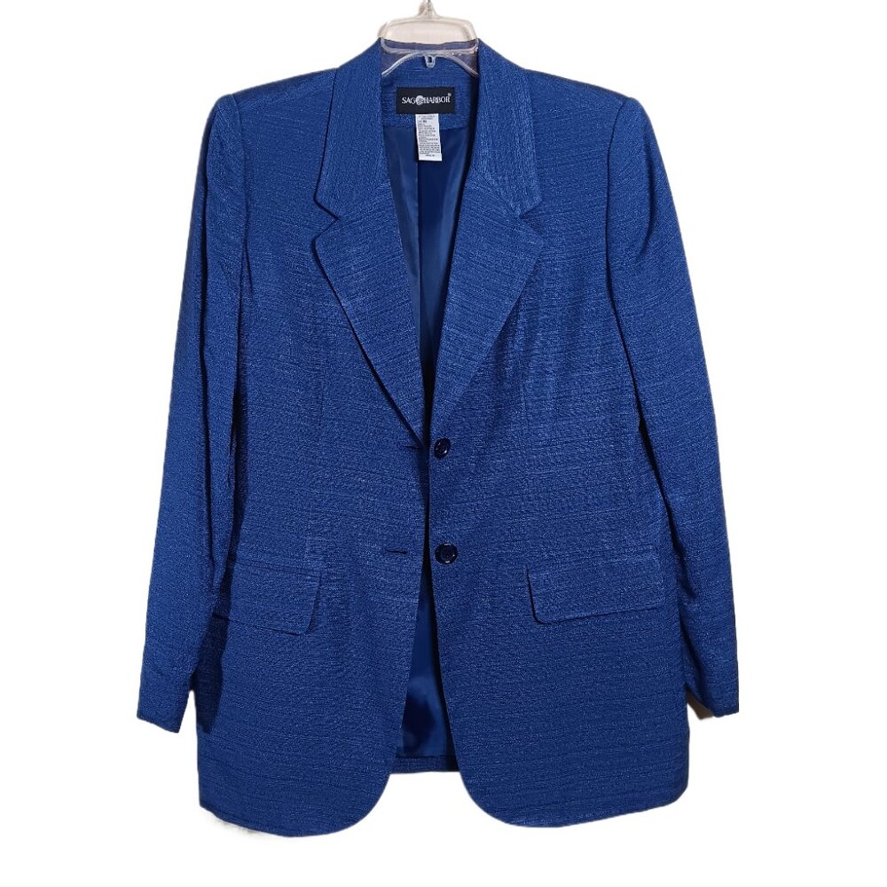 Sag Harbor Blazer Women’s 16 Indigo Blue 2-Button Notch Lapel Textured Jacket